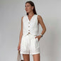 Ensemble short deux pièces en coton taille haute sans manches à col en V Sita French