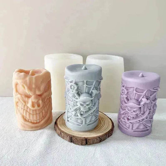 Skull Ornament Cylindrical Scented Candle Mould - www.Shopthatapp.com