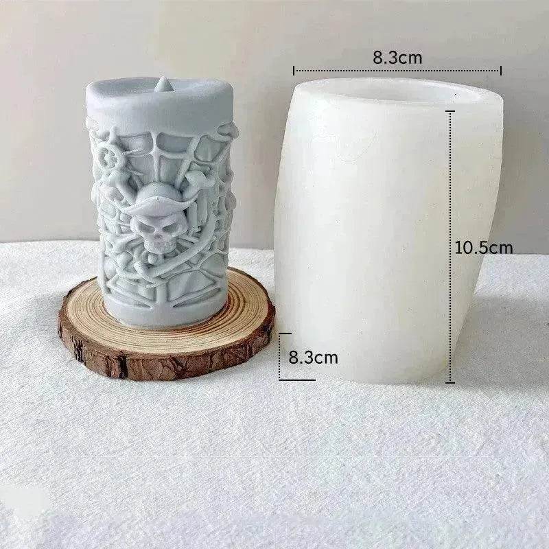 Skull Ornament Cylindrical Scented Candle Mould - www.Shopthatapp.com