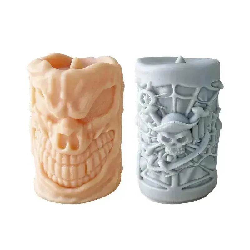 Skull Ornament Cylindrical Scented Candle Mould - www.Shopthatapp.com