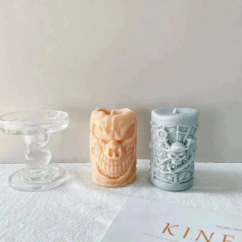 Skull Ornament Cylindrical Scented Candle Mould - www.Shopthatapp.com