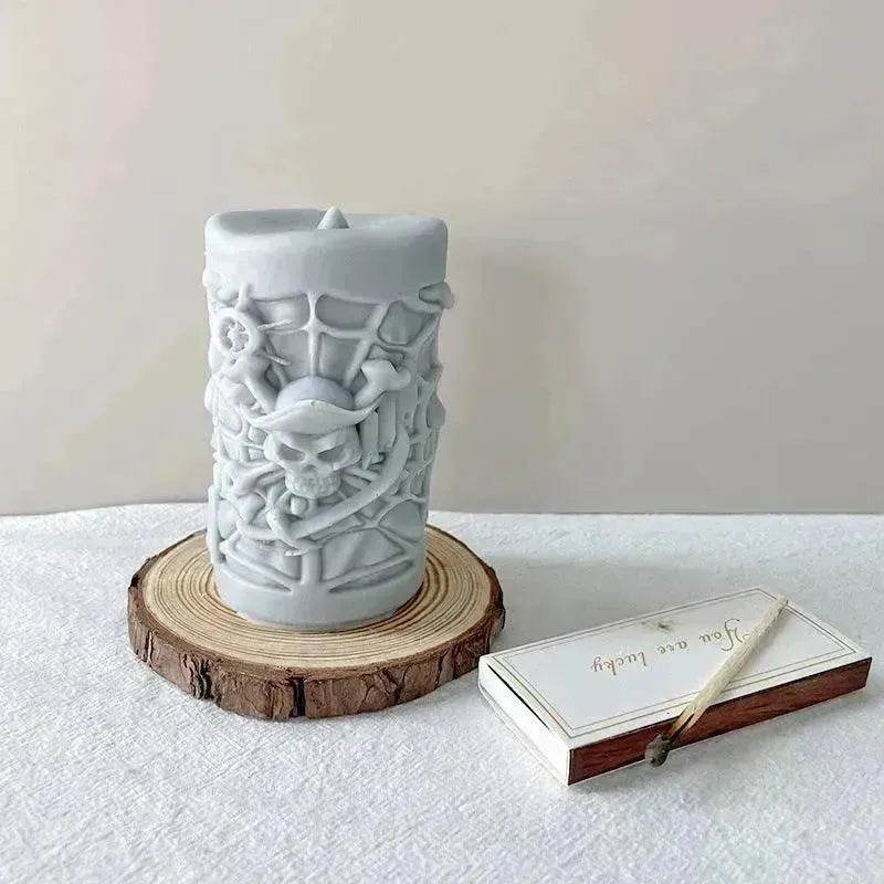 Skull Ornament Cylindrical Scented Candle Mould - www.Shopthatapp.com
