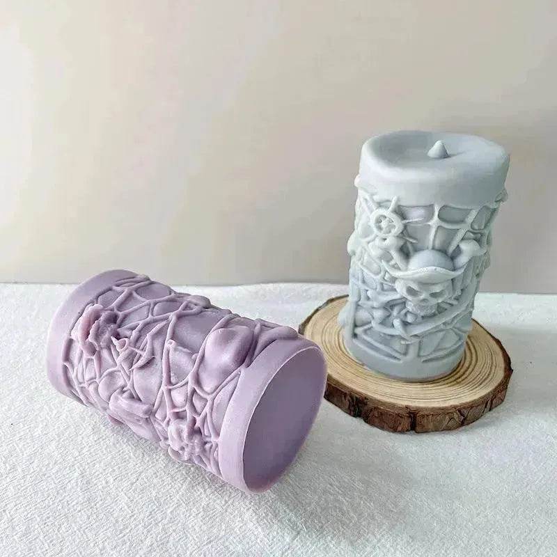 Skull Ornament Cylindrical Scented Candle Mould - www.Shopthatapp.com