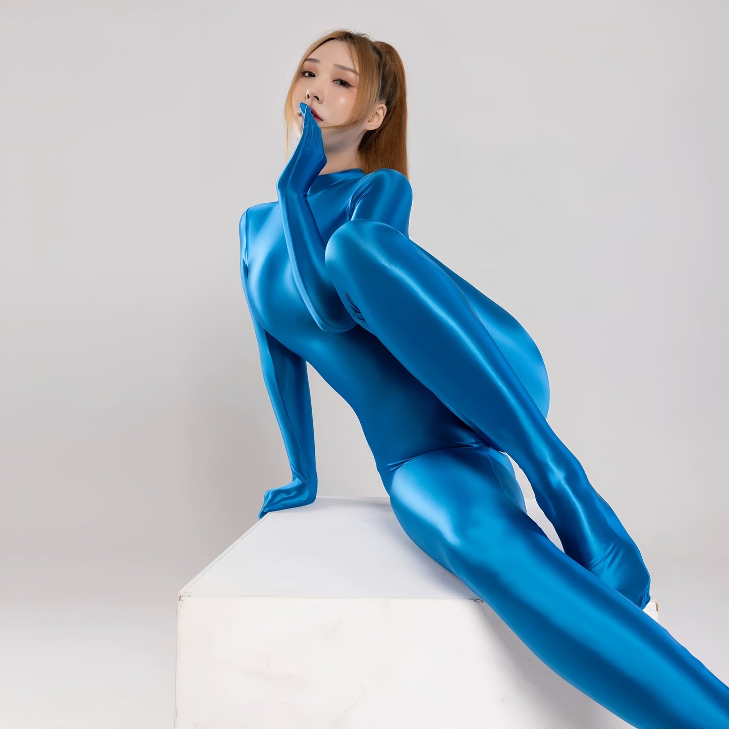Spandex Nylon Full Bodysuit Zentai Shinny Cosplay Jumpsuit Attached Gloves - www.Shopthatapp.com