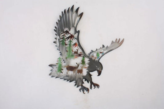 Skyward Pines: Eagle and Deer Silhouette Metal Wall Art - www.Shopthatapp.com
