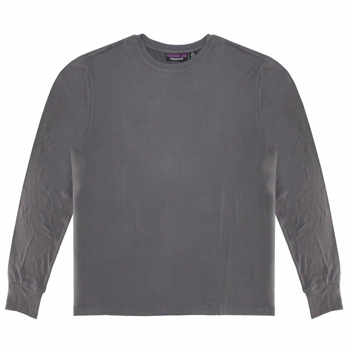 Slate Grey Better Basics Ultra-Soft Crewneck Long Sleeve T-Shirt by Fashion Hub - www.Shopthatapp.com