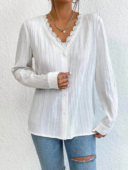 White Slim Fit Long Sleeve  Shirt evening Top Women - www.Shopthatapp.com