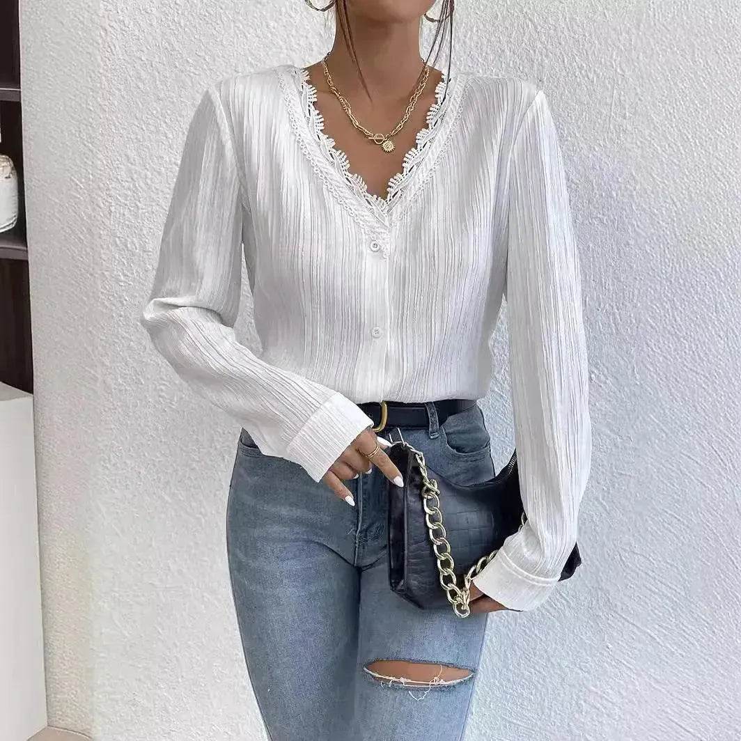 White Slim Fit Long Sleeve  Shirt evening Top Women - www.Shopthatapp.com