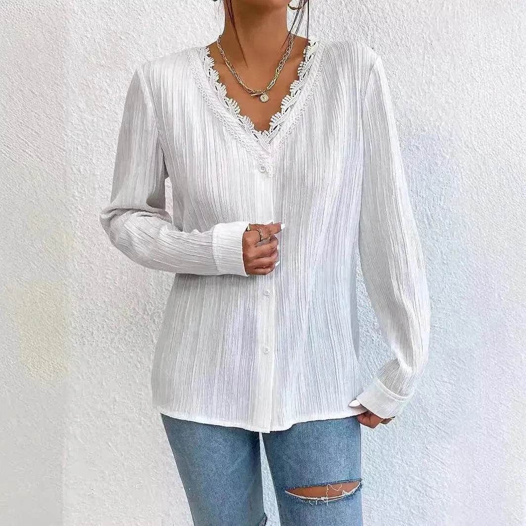 White Slim Fit Long Sleeve  Shirt evening Top Women - www.Shopthatapp.com