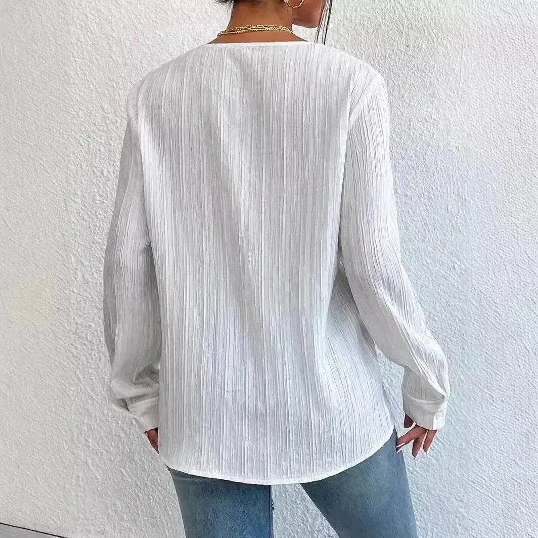 White Slim Fit Long Sleeve  Shirt evening Top Women - www.Shopthatapp.com
