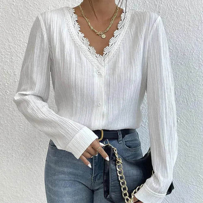 White Slim Fit Long Sleeve  Shirt evening Top Women - www.Shopthatapp.com