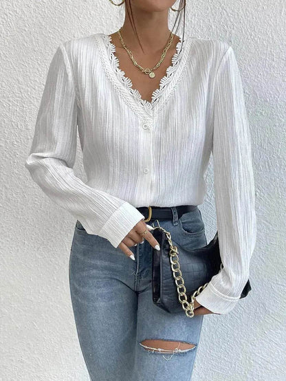 White Slim Fit Long Sleeve  Shirt evening Top Women - www.Shopthatapp.com