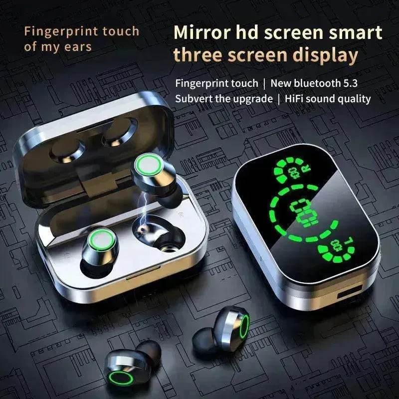 Smart YD03 Wireless Bluetooth Headphone TWS Large Screen Smart Digital Display Noise Cancellation Earpod In-Ear Earbuds Fingerprint Touch Headphone - www.Shopthatapp.com