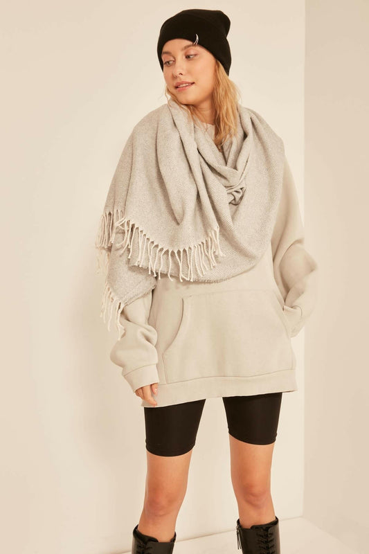 Soft Textured Tassels Light Thick Shoulder Scarf - www.Shopthatapp.com