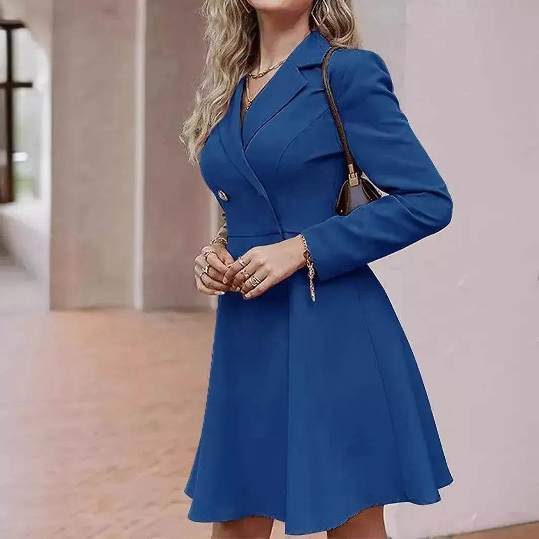 Solid Color Double Breasted Long Sleeve Trench Coat Fashion Slim Coat - www.Shopthatapp.com