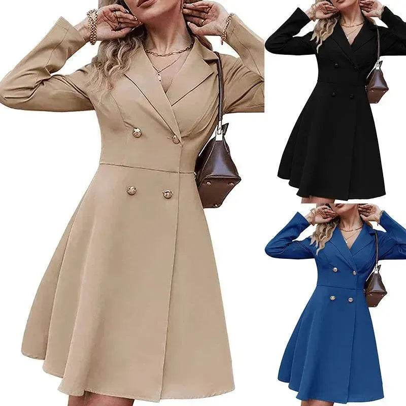 Solid Color Double Breasted Long Sleeve Trench Coat Fashion Slim Coat - www.Shopthatapp.com