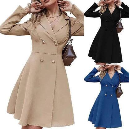 Solid Color Double Breasted Long Sleeve Trench Coat Fashion Slim Coat - www.Shopthatapp.com