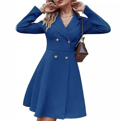 Solid Color Double Breasted Long Sleeve Trench Coat Fashion Slim Coat - www.Shopthatapp.com