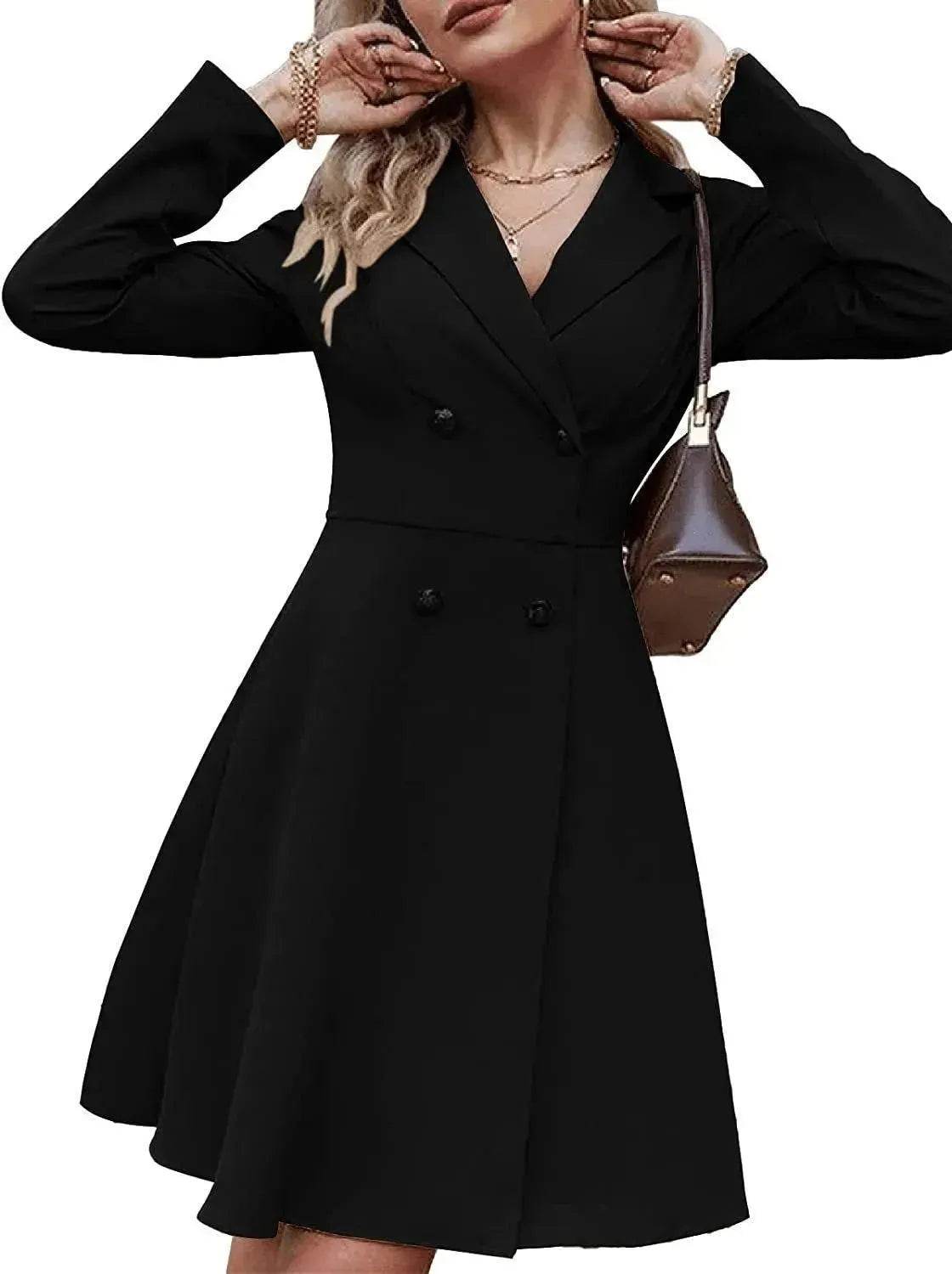 Solid Color Double Breasted Long Sleeve Trench Coat Fashion Slim Coat - www.Shopthatapp.com