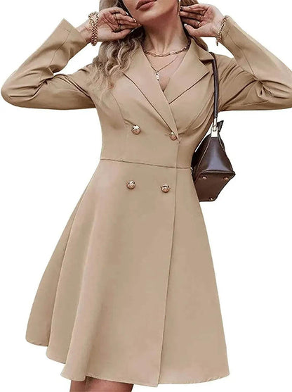 Solid Color Double Breasted Long Sleeve Trench Coat Fashion Slim Coat - www.Shopthatapp.com