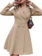 Solid Color Double Breasted Long Sleeve Trench Coat Fashion Slim Coat - www.Shopthatapp.com