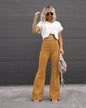 Solid Color Mid-waist Slim-fit Micro Flared Pants Corduroy - www.Shopthatapp.com