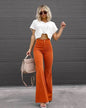 Solid Color Mid-waist Slim-fit Micro Flared Pants Corduroy - www.Shopthatapp.com