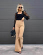 Solid Color Mid-waist Slim-fit Micro Flared Pants Corduroy - www.Shopthatapp.com