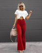 Solid Color Mid-waist Slim-fit Micro Flared Pants Corduroy - www.Shopthatapp.com