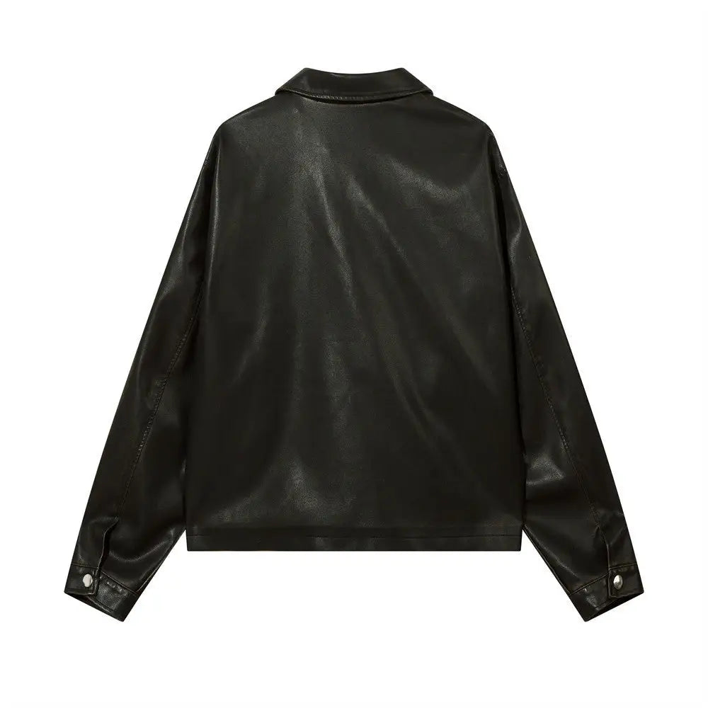 Solid Color PU Leather Coat Men - www.Shopthatapp.com