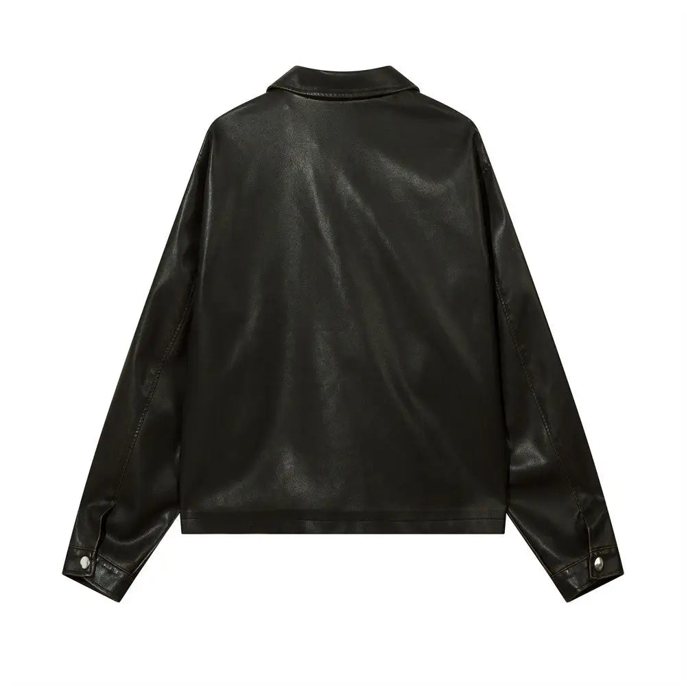 Solid Color PU Leather Coat Men - www.Shopthatapp.com