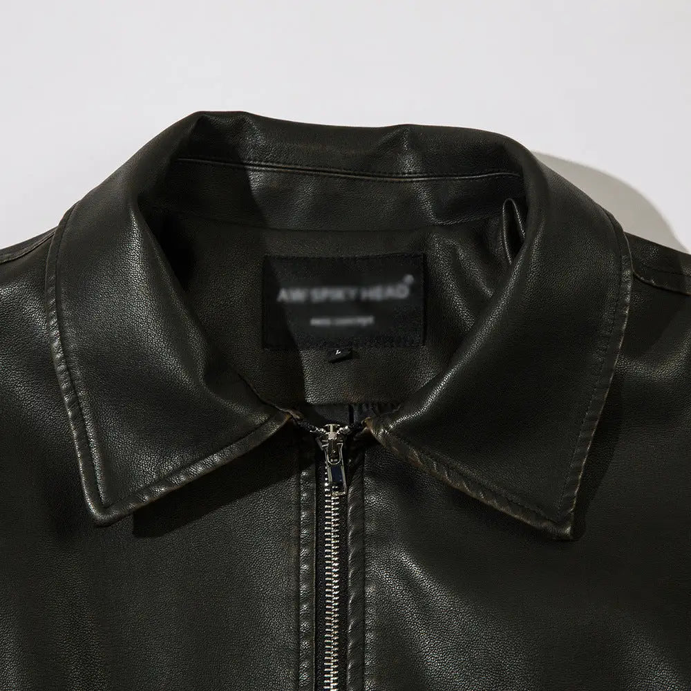 Solid Color PU Leather Coat Men - www.Shopthatapp.com