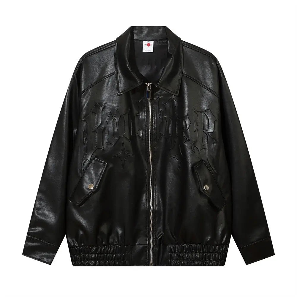 Solid Color PU Leather Coat Men - www.Shopthatapp.com