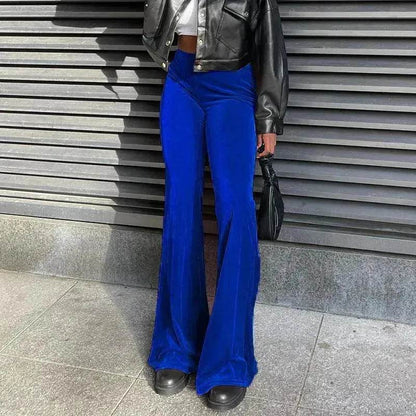 Solid Color Velvet Elastic High Waist Slimming Casual Bootcut Trousers Women - www.Shopthatapp.com