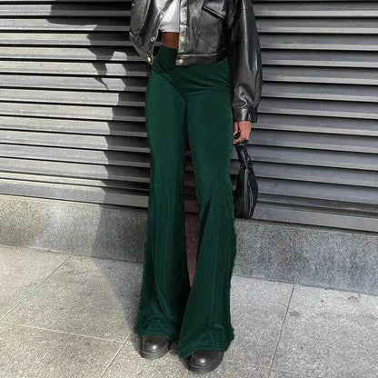 Solid Color Velvet Elastic High Waist Slimming Casual Bootcut Trousers Women - www.Shopthatapp.com