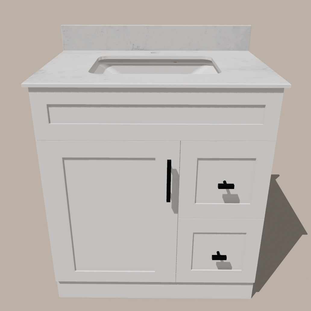 30-Inch Shaker Bathroom Vanity with Drawers — Left or Right | White or Gray | Plywood Cabinet, Solid-Wood Door, Soft-Close 3-Way Clip-On Hinges - www.Shopthatapp.com