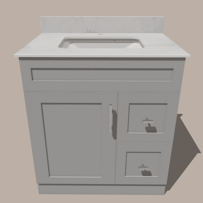 30-Inch Shaker Bathroom Vanity with Drawers — Left or Right | White or Gray | Plywood Cabinet, Solid-Wood Door, Soft-Close 3-Way Clip-On Hinges - www.Shopthatapp.com