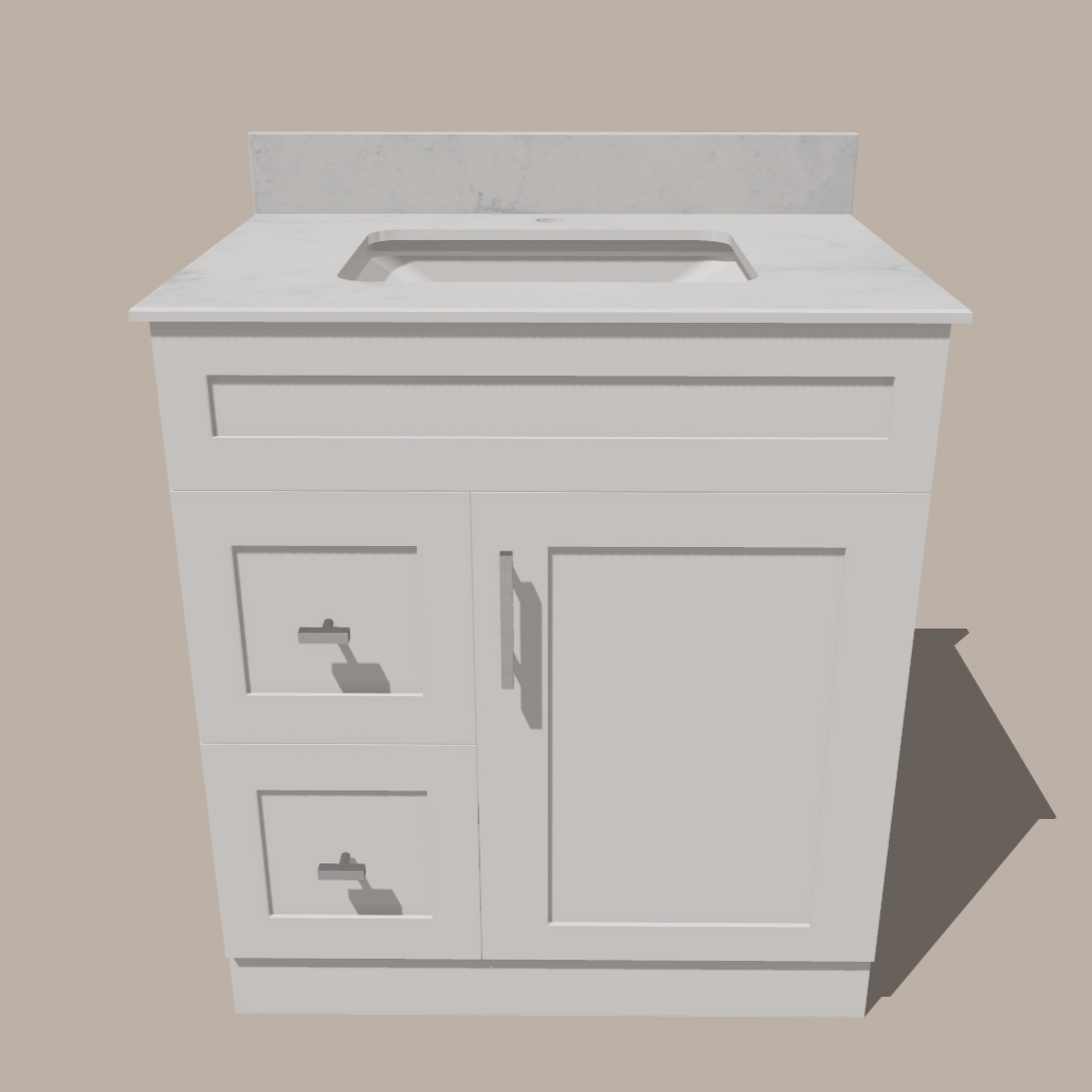 30-Inch Shaker Bathroom Vanity with Drawers — Left or Right | White or Gray | Plywood Cabinet, Solid-Wood Door, Soft-Close 3-Way Clip-On Hinges - www.Shopthatapp.com