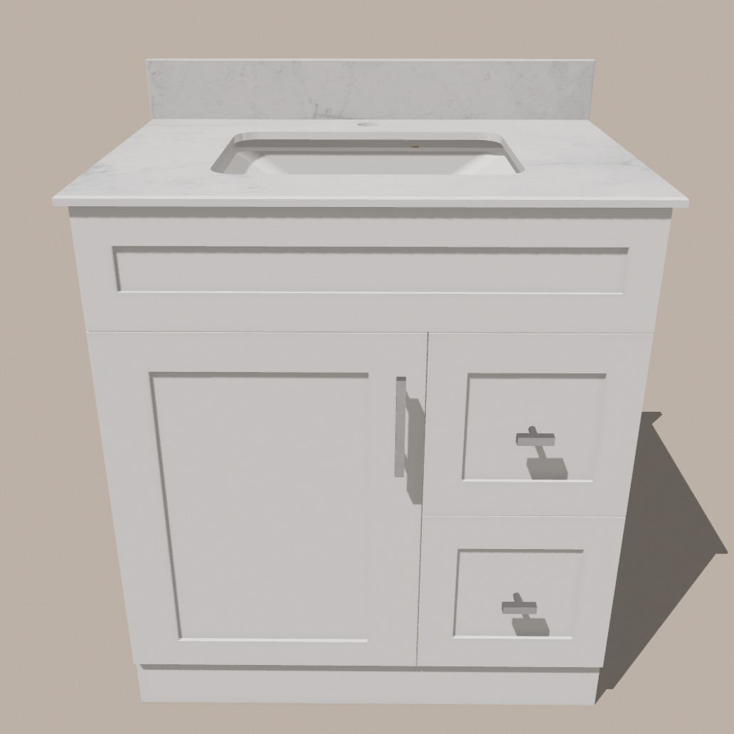 30-Inch Shaker Bathroom Vanity with Drawers — Left or Right | White or Gray | Plywood Cabinet, Solid-Wood Door, Soft-Close 3-Way Clip-On Hinges - www.Shopthatapp.com