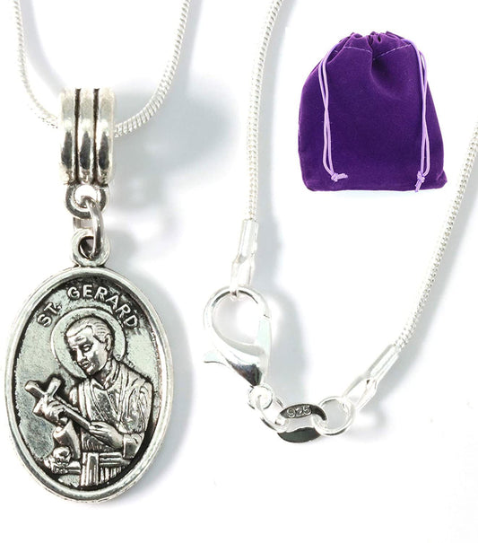 St Gerard Necklace for Pregnancy | Patron Saint of Pregnancy Charm Necklace St Gerard Pendant on a 22 inch Silver Plated Snake Chain Necklace with a Beautiful St Gerard Charm Fertility Charm for Women - www.Shopthatapp.com