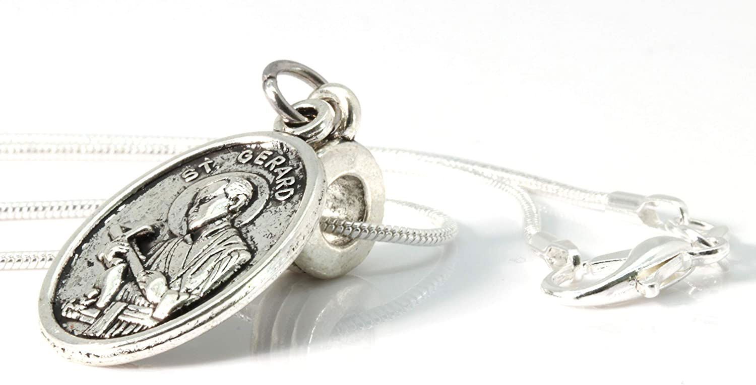 St Gerard Necklace for Pregnancy | Patron Saint of Pregnancy Charm Necklace St Gerard Pendant on a 22 inch Silver Plated Snake Chain Necklace with a Beautiful St Gerard Charm Fertility Charm for Women - www.Shopthatapp.com