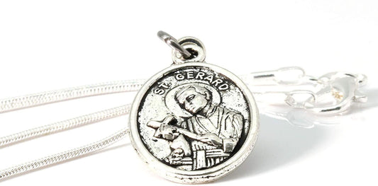 St Gerard Necklace for Pregnancy | Patron Saint of Pregnancy Charm Necklace St Gerard Pendant on a 22 inch Silver Plated Snake Chain Necklace with a Beautiful St Gerard Charm Fertility Charm for Women - www.Shopthatapp.com