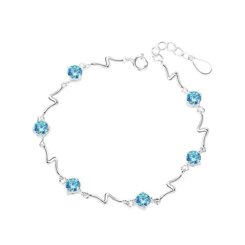 Sterling Silver Heartbeat Crystal Bracelet Female Lightning Silver Bracelet for Women - www.Shopthatapp.com