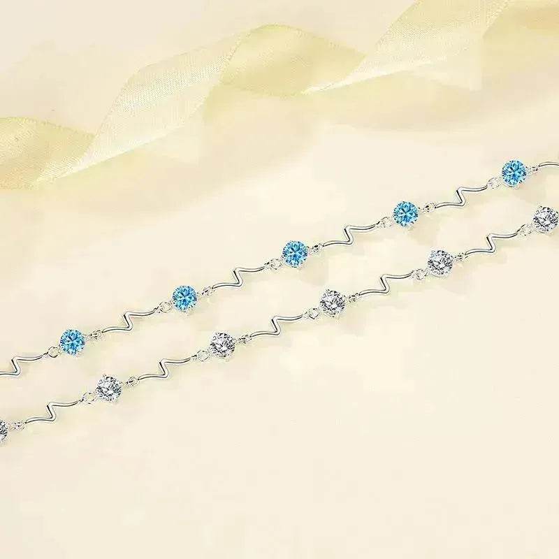 Sterling Silver Heartbeat Crystal Bracelet Female Lightning Silver Bracelet for Women - www.Shopthatapp.com