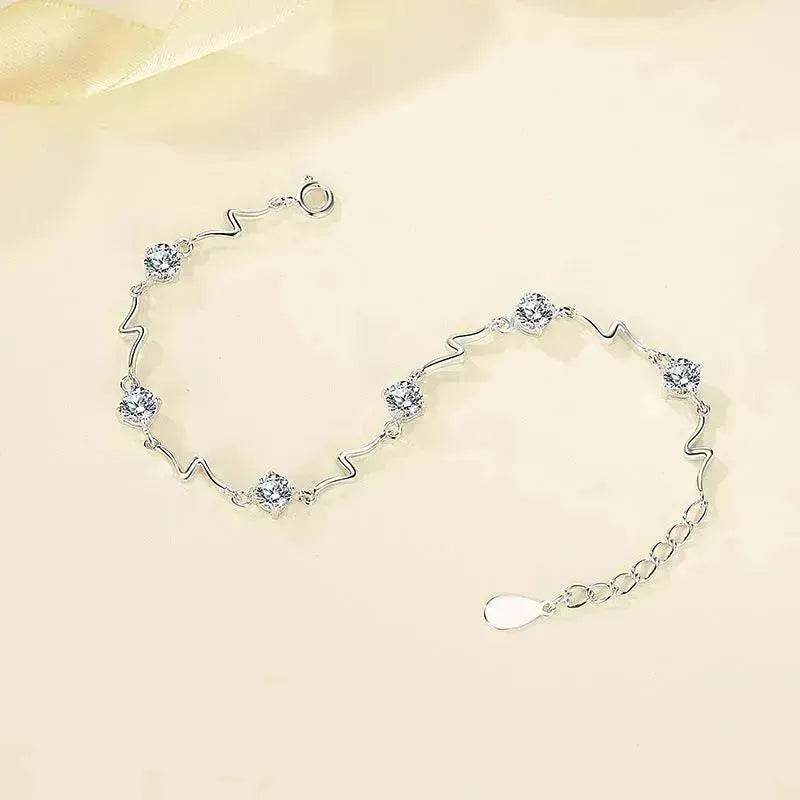 Sterling Silver Heartbeat Crystal Bracelet Female Lightning Silver Bracelet for Women - www.Shopthatapp.com