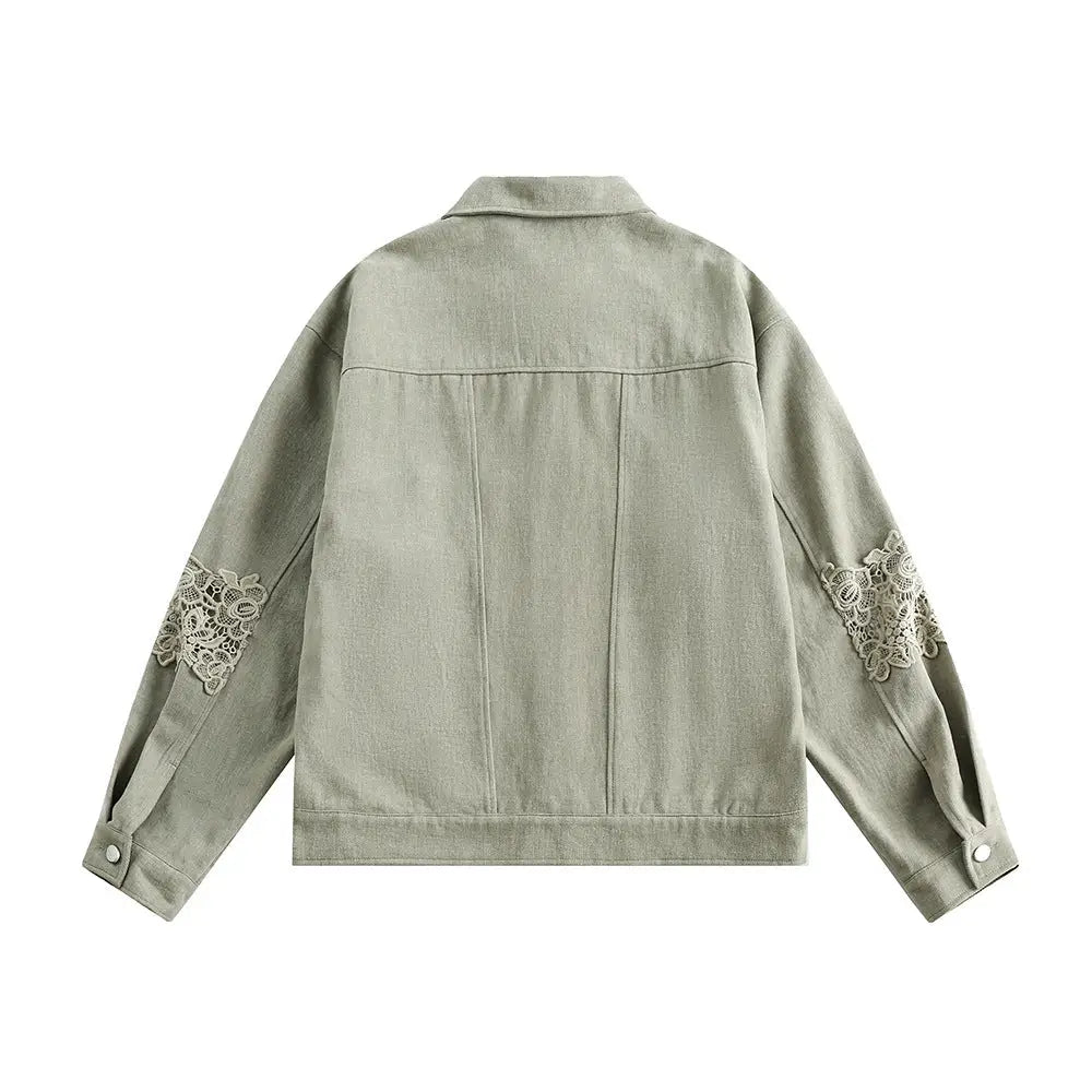 Stitching Hollow Lace Lapel Denim Coat Men - www.Shopthatapp.com
