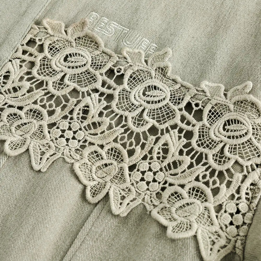 Stitching Hollow Lace Lapel Denim Coat Men - www.Shopthatapp.com