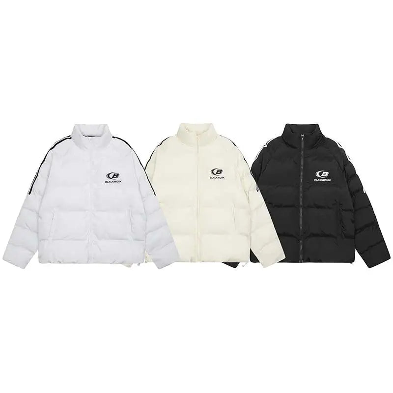 Striped Letters Printed Stand Collar Coat For Men - www.Shopthatapp.com