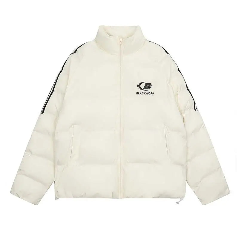 Striped Letters Printed Stand Collar Coat For Men - www.Shopthatapp.com