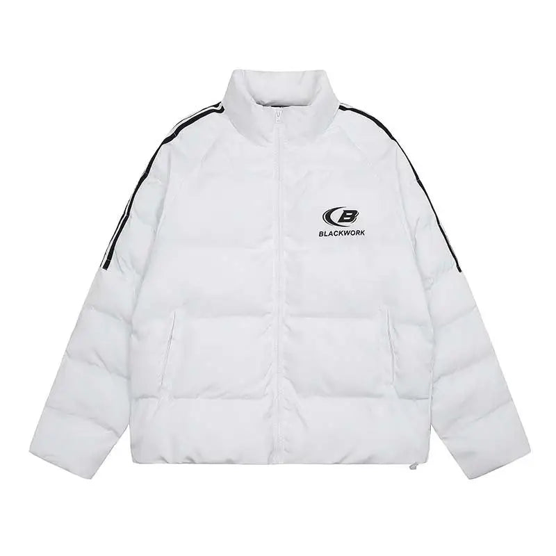 Striped Letters Printed Stand Collar Coat For Men - www.Shopthatapp.com